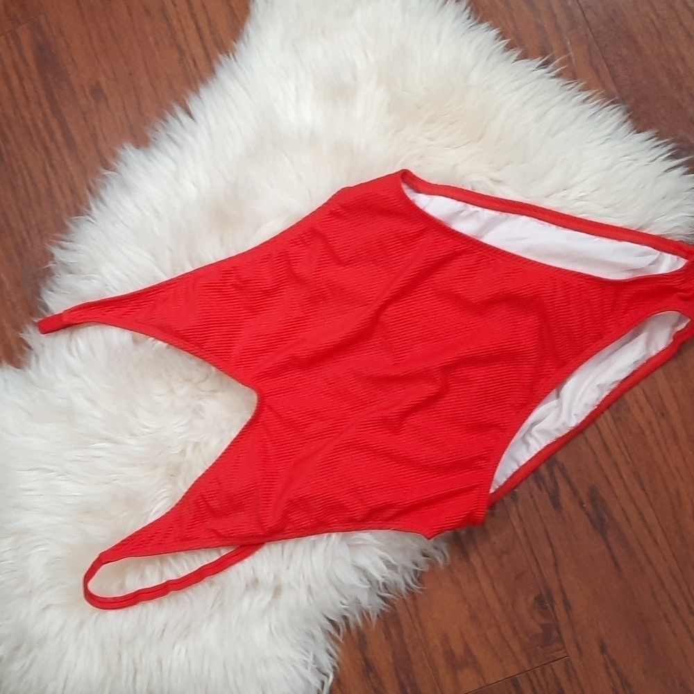 Nasty Gal Swim  red Ribbed Alina One Piece Swimsuit - Picture 2 of 8